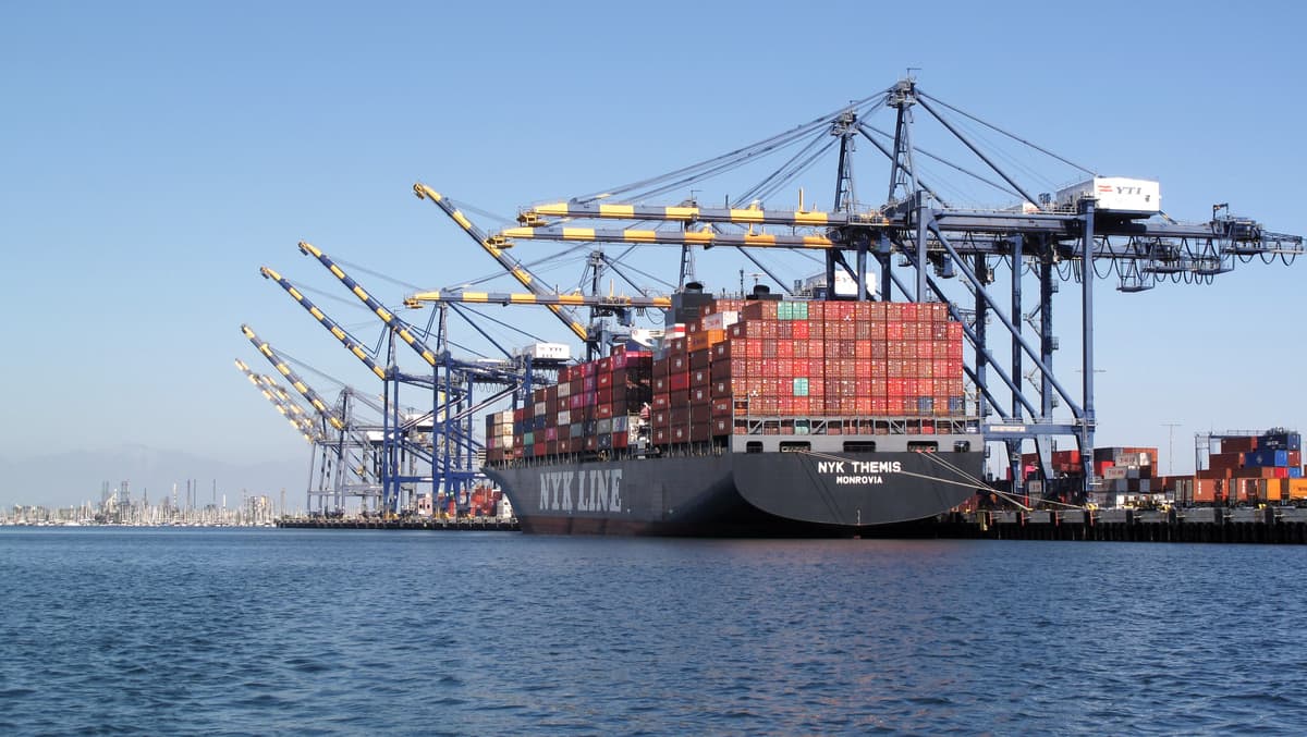 Container ship berthed at a Pacific gateway terminal